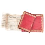 A set of 12 cards, neatly handwritten in black and red, giving dimensions and weights of the