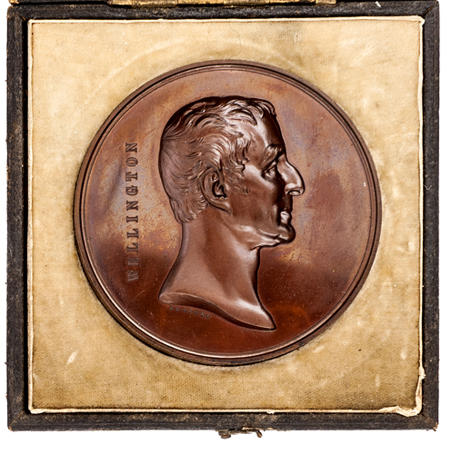 Death of the Duke of Wellington 1852, bronze medallion by G.G. Adams. Obverse high relief head of