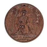 George IV AE Coronation medallion 1821, in bronze, by P.K. & S Direx. Diam 48mm, small hole