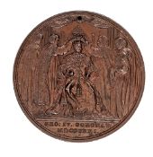 George IV AE Coronation medallion 1821, in bronze, by P.K. & S Direx. Diam 48mm, small hole