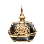 A German officer’s pattern Pickelhaube, the brass mounts comprising tall fixed spike with plain
