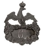† A French eagle shako plate of the 6th Chasseurs à Cheval found at Waterloo, regimental no