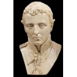 A large glazed plaster head of the Duke of Wellington, with high collar, height 21”. Good