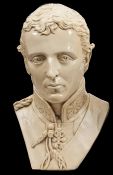 A large glazed plaster head of the Duke of Wellington, with high collar, height 21”. Good