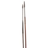 A stabbing spear,  leaf shaped blade on socket to darkwood haft, with leather thong bound grip,