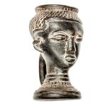 An African Pende carved wood cup from the Congo,  height 5½”, in the form of a female head, with