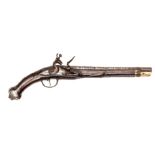 A late 18th century 16 bore Turkish flintlock holster pistol, 18” overall, 2 stage barrel 11½”,