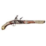 A late 18th century 18 bore Turkish flintolock holster pistol, 19¾” overall, barrel 12” with shallow