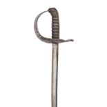 A mid 19th century Austrian light cavalry sword, slender curved T section blade, 32½”, double