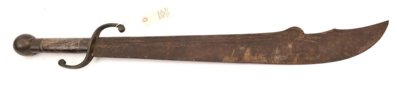 A Chinese “Boxer” sword,  broad blade 24½ x 3½” at widest, with deep fullers and hatchet point,