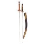 2 18th century German fencing foils, blades 32½”, one bearing king’s head mark and “Solingen” on