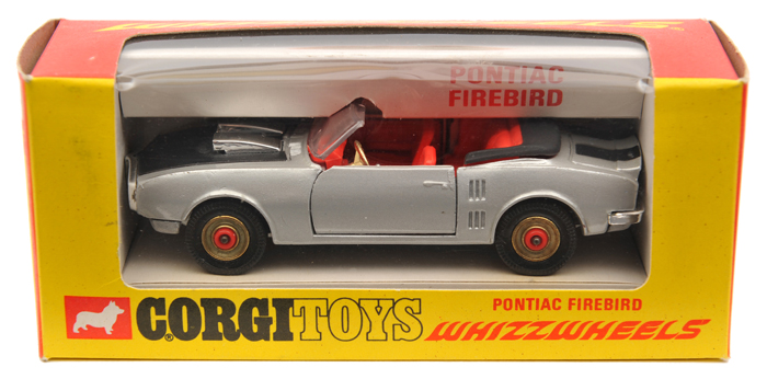 Corgi Red Spot Whizzwheels Pontiac Firebird (343). In silver with black bonnet and boot stripes