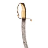 A Geo Naval dirk, plain curved blade 16¼”, the brass hilt with recurved crosspiece, backstrap with