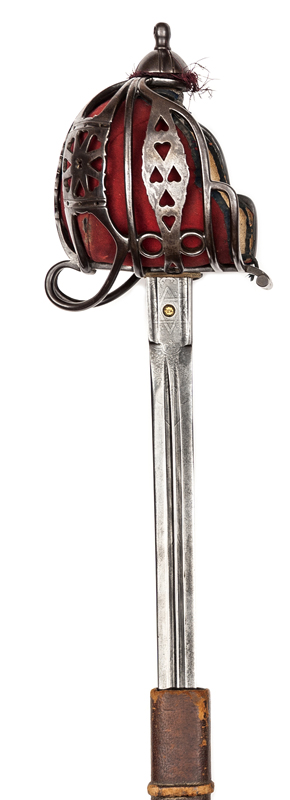 A WWI Highland officer’s service broadsword, blade 33” with Royal Arms and maker’s escutcheon at