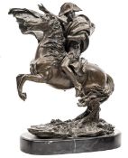 A well modelled bronze figure of Napoleon, in dramatic pose astride his prancing charger, Marengo,