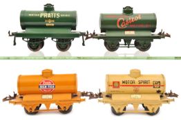 4 Hornby Series O gauge tank wagons. Pratts Sealed High Test in orange, Pratts Motor Spirit in