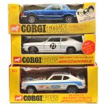 3 Corgi Whizzwheels. The Santa Pod “Glo-Worm” Dragster (163). A stretched Ford Capri in white and