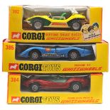 3 Corgi Whizzwheels. Adams Bros. Probe 16 (384). In metallic red with light blue ‘glass’ and white