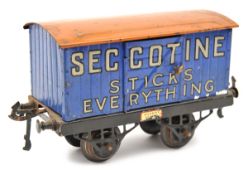 Hornby Series O gauge Private Owner Van – Seccotine Sticks Everything. In blue livery with orange
