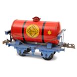 Hornby Series O gauge tank wagon. Colas in red with blue stays and base. (1936-39). VGC some light