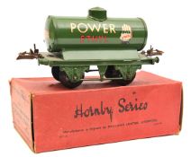 Hornby Series O gauge tank wagon. Power Ethyl in dark leaf green. (1938-41). Boxed, age worn.