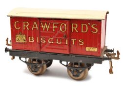 Hornby Series O gauge Private Owner Van – Crawford’s Biscuits. Red body and cream roof (1934-38)