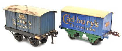 2 Hornby Series O gauge Private Owner Vans. – Cadbury’s Chocolates in blue with green frames and