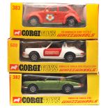 3 Corgi Whizzwheels. Porsche Targa 911S (382) in light metallic green with red seats. A Porsche