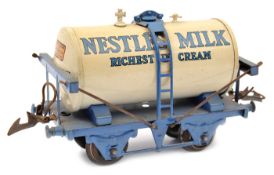 Hornby Series O gauge tank wagon. Nestles Milk in white and mid blue livery. (1936-41) GC-VGC some