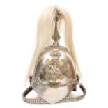 A Victorian trooper’s white metal helmet of the Fife Light Horse, with peak binding, leather