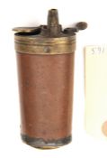 A brass mounted copper 3 way pistol flask, 3½” overall, of slightly tapered oval section with