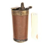 A brass mounted copper 3 way pistol flask, 3½” overall, of slightly tapered oval section with