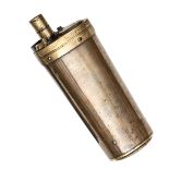 A brass mounted copper 3 way pistol flask, 4½” overall, slightly tapered of oval section, with screw