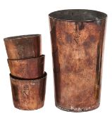 A plain copper beaker and 3 small measures each engraved with Napoleonic crowned N, and marked on