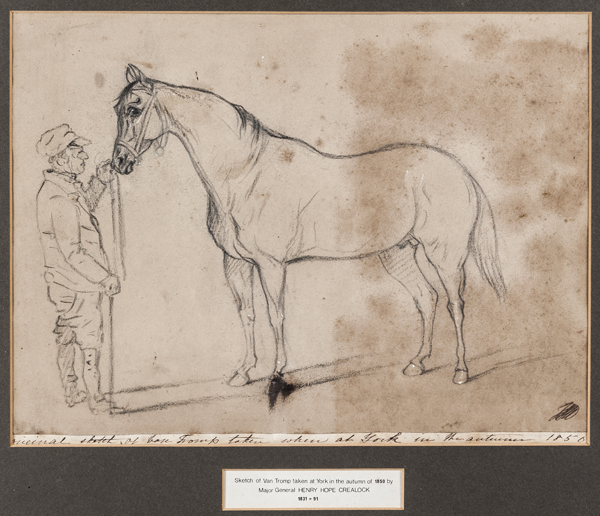 A pencil sketch of the horse Van Tromp by Major General Crealock, with artist’s initials in lower