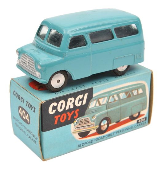 Corgi Toys Bedford “Dormobile” Personnel carrier (404).  Example in mid blue with flat spun