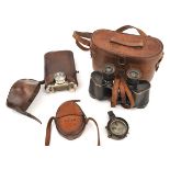 A WWI 6x (30) binocular by Zeiss London, individual eyepiece focus, with straps, in leather case,