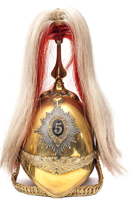 A trooper’s 1871 pattern helmet of The 5th (Princess Charlotte of Wales’s) Dragoon Guards, brass