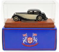 A RAE Models late 1930’s M.G. SA Saloon. In gloss black and cream with cream interior. Contained