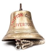 A ship’s brass bell from the screw steamer “Skipton Castle”, incised name, the letters painted