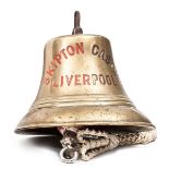 A ship’s brass bell from the screw steamer “Skipton Castle”, incised name, the letters painted