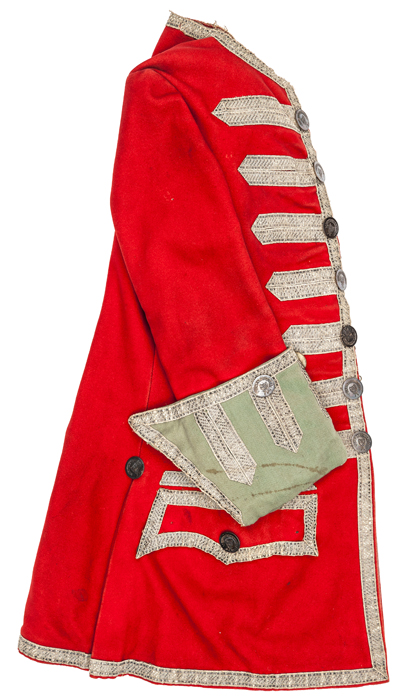 An 18th Century long scarlet single breasted coatee of the 6th Dragoon Guards (Carabiniers), 2