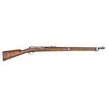 A scarce 9.5mm Turkish Model 1887 Mauser bolt action tube magazine rifle,  number 197495, 49½”