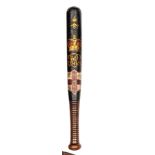 A painted wooden truncheon, bearing foliate flourish, crown, VR cypher and arms of York, ribbed