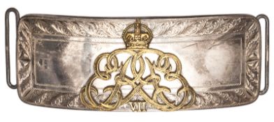 A good Edward VII lancer officer’s silver mounted pouch, scarlet leather pouch with embroidered top,