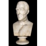 A heavy white marble head and shoulders bust of His Grace the Duke of Wellington, on short marble