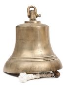 A fire station brass alerting bell of the London Fire Brigade, marked LCC/LFB on the top, integral