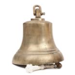 A fire station brass alerting bell of the London Fire Brigade, marked LCC/LFB on the top, integral