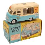 Corgi Toys Smith’s Mister Softee Ice Cream Van (428). In light blue and cream livery. Boxed, some