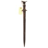 An archaic Chinese bronze sword, the integral hilt with flat disc pommel, 19½” overall; possibly